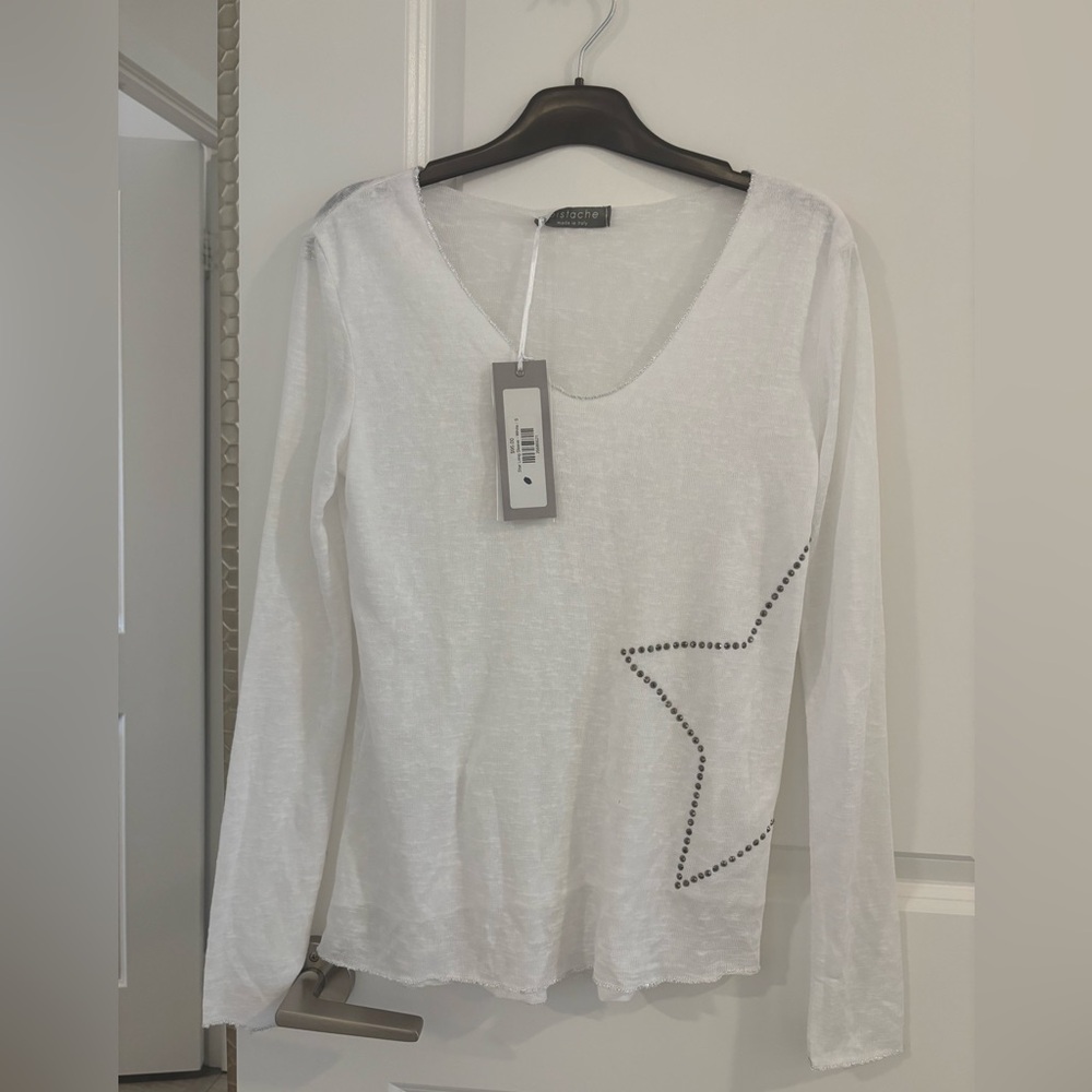 Local European White Long Sleeve Top with Star Accent NWT